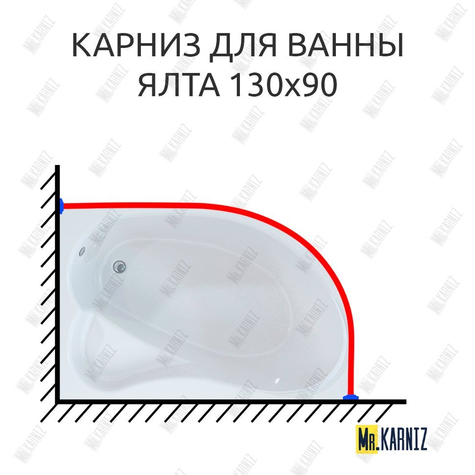 Карниз для ванны Mirsant Ялта Угловой 130х90 Усиленный 20 мм MrKARNIZ Карниз для ванны Mirsant Ялта Угловой 130х90 Усиленный 20 мм MrKARNIZ